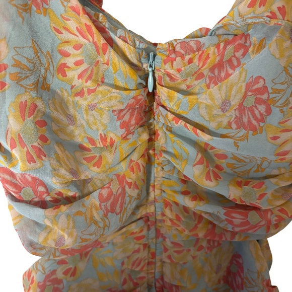 ASTR The Label Floral Ruffle Ruched Maxi Dress XS Blue Orange Boho Romantic - Picture 8 of 10